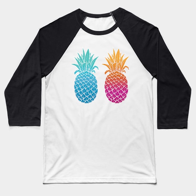 Tropical Summer Pineapples Baseball T-Shirt by bluerockproducts